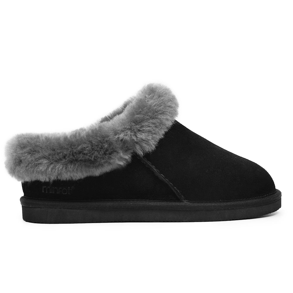 Minfot Fårskinnstofflor Bergen med sula Svart