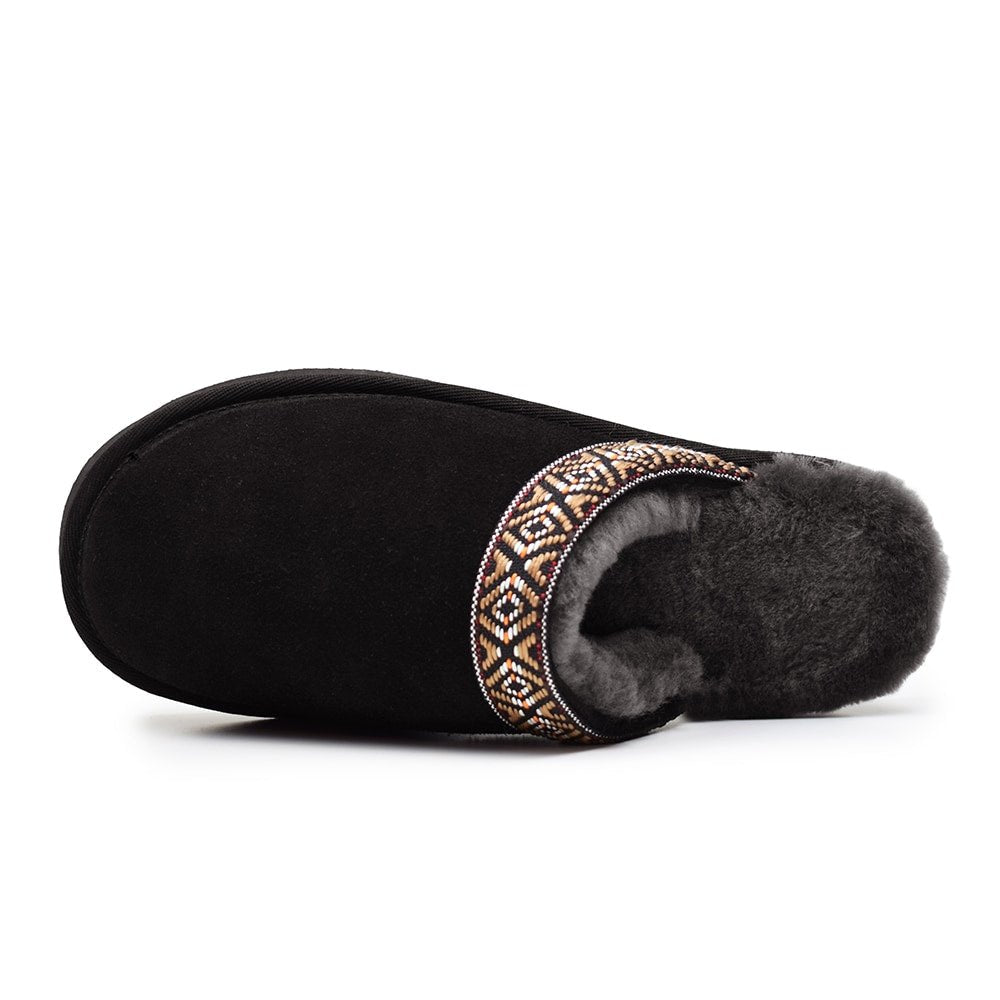 Minfot Fårskinnstofflor Slip-on Myre med sula Svart