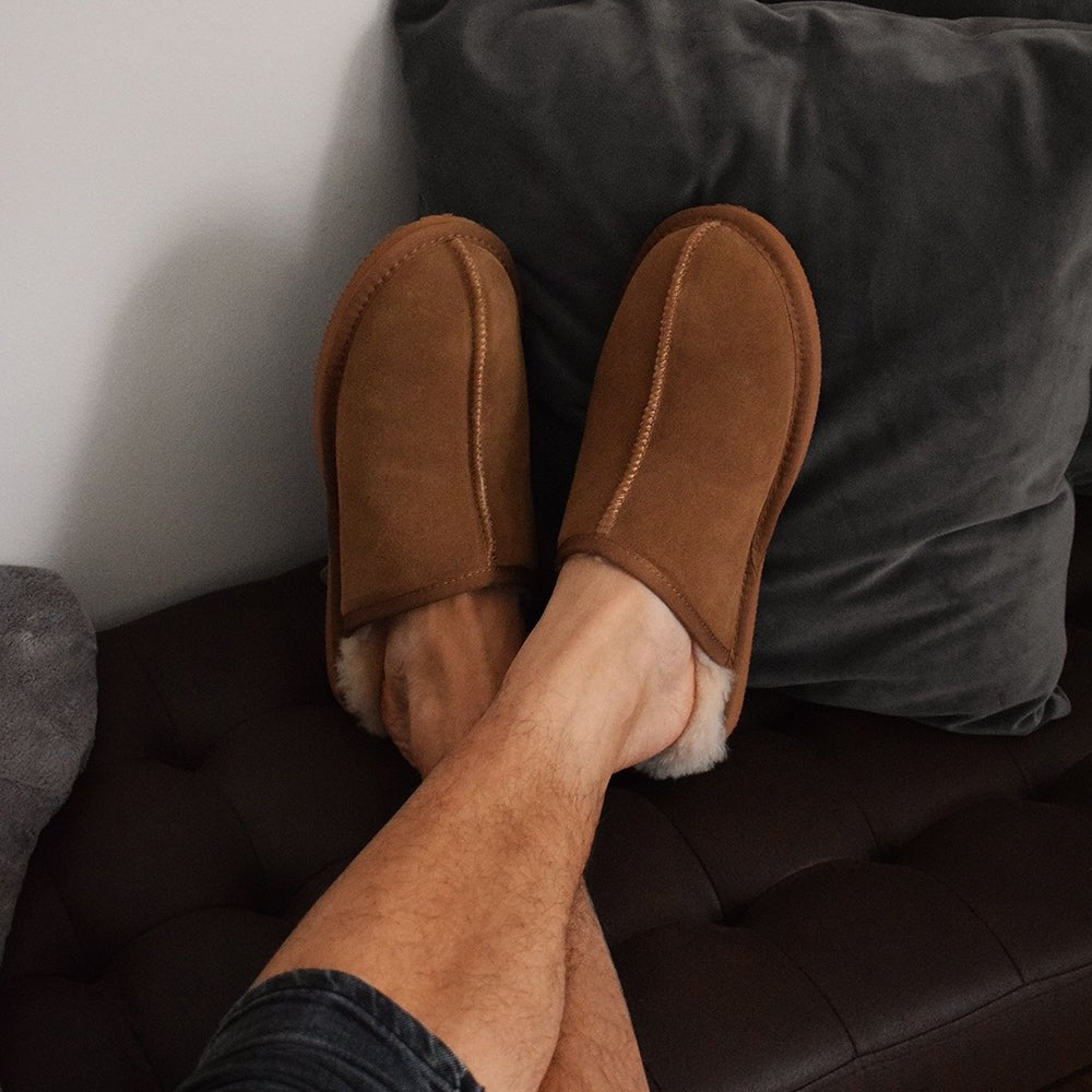 Minfot Fårskinnstofflor Slip-on Orust med sula Chestnut